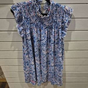 Simply Southern Blue Smocked Bib Collar Dress